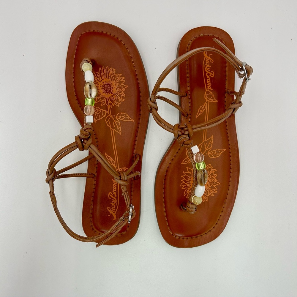 Lucky Brand | Women’s Brown Strap Sandals with Beaded Detail Size 7